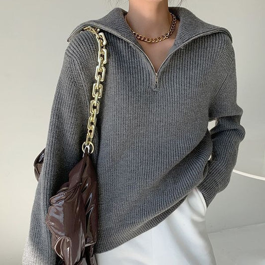 Women's Dacron Loose Zipper Sweater